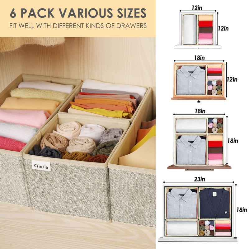 Criusia Underwear Drawer Organizer, 6 Set Foldable Underwear Drawer Organizer and Closet Dividers,Storage Box for Clothes, Socks, Underwear (6 Bins, Beige) - Image 3